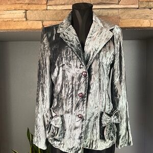 VTG Y2K Crushed Velvet Indie Grunge Bow Blazer Hippie Artsy Boho Blue Purple 10